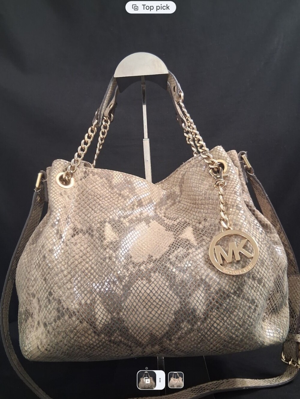 Michael Kors Jet Set Chain Accent Handles Snakeskin Embossed  Shoulder Bag